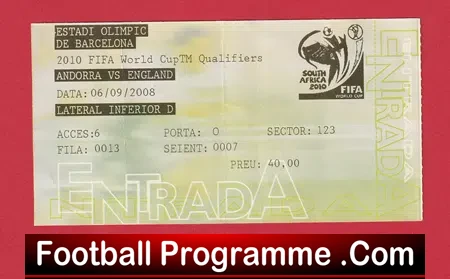 Andora v England 2008 – Football Ticket