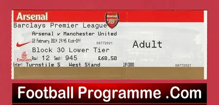 Arsenal v Manchester United 2014 – Match Ticket