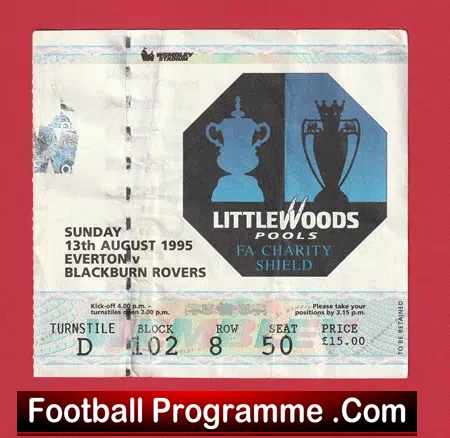 Blackburn Rovers v Everton 1995 – Charity Shield Ticket