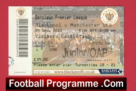 Blackpool v Manchester United 2010 – Football Ticket Postponed
