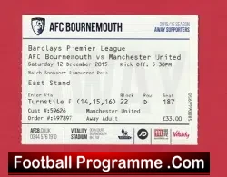 Bournemouth v Manchester United 2015 – Match Ticket