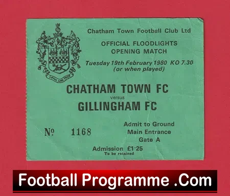 Chatham Town v Gillingham 1980 Football Ticket Only George Best