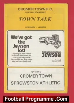 Cromer Town v Sprowston Athletic 1986 - football programme
