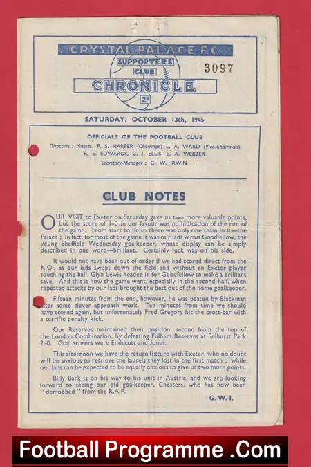 Crystal Palace v Exeter City 1945 – 1940s