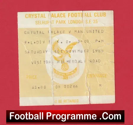 Crystal Palace v Manchester United 1980 – Football Ticket