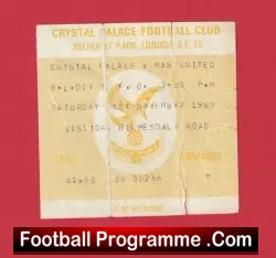 Crystal Palace v Manchester United 1980 – Football Ticket