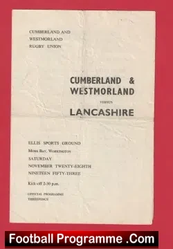 Cumberland Westmorland Rugby v Lancashire 1940s Workington