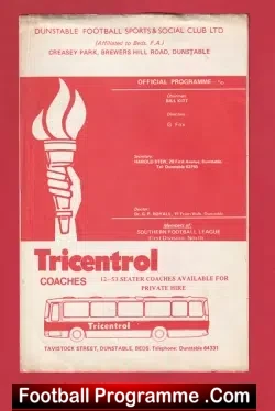 Dunstable v Kidderminster Harriers 1977 - football programme