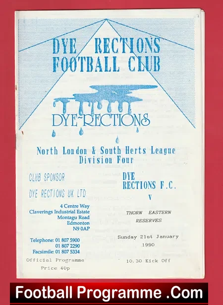 Dye Reactions v Thorn Eastern 1990 – North London Football