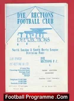 Dye Reactions v Thorn Eastern 1990 – North London Football