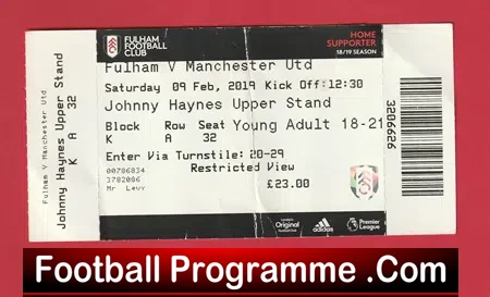 Fulham v Manchester United 2019 – Match Ticket