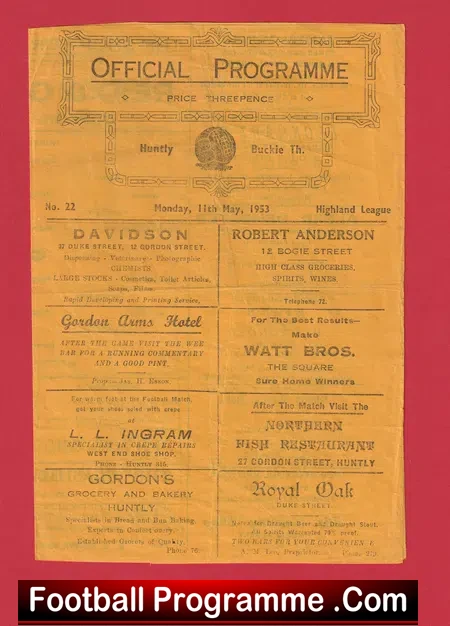 Huntly v Buckie Thistle 1953 – Highland League Scotland