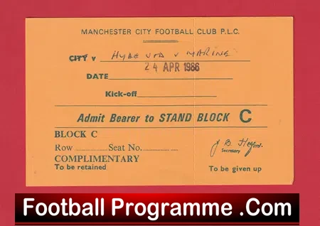 Hyde United v Marine Athletic 1986 – Football Ticket at Man City