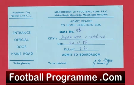 Hyde United v Marine Athletic 1986 – Football Ticket at Man City