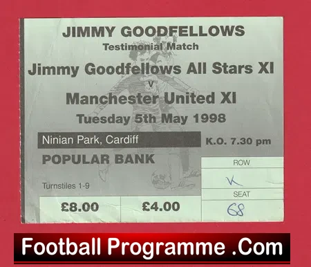 Jimmy Goodfellow XI v Manchester United 1998 – Match Ticket