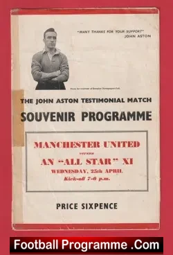 John Aston Testimonial Benefit Manchester United 1956 - Man Utd - football programme