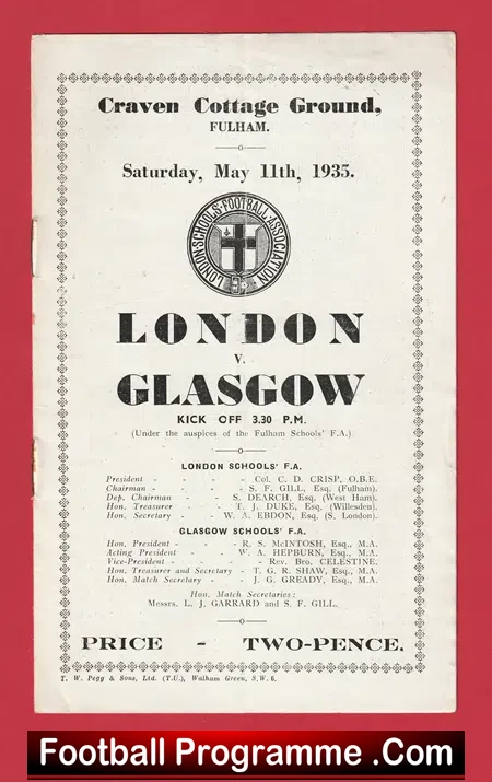 London v Glasgow 1935 – Fulham Craven Cottage 1930s – 30s