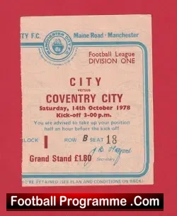 Manchester City v Coventry City 1978 – Football Ticket 1970s