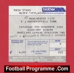 Manchester City v Huddersfield Town 1987 – Ticket – Record Score