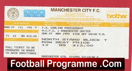 Manchester City v Manchester United 1993 – Football Ticket