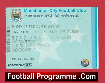 Manchester City v Manchester United 2006 – Youth Match Ticket