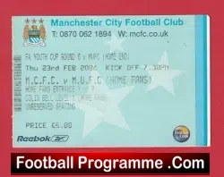 Manchester City v Manchester United 2006 – Youth Match Ticket
