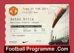 Manchester United v Aston Villa 2011 - Football Match Ticket - football memorabilia