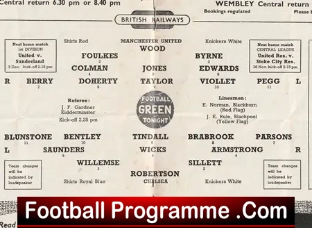Manchester United v Chelsea 1955 - Man Utd 1950s Programmes