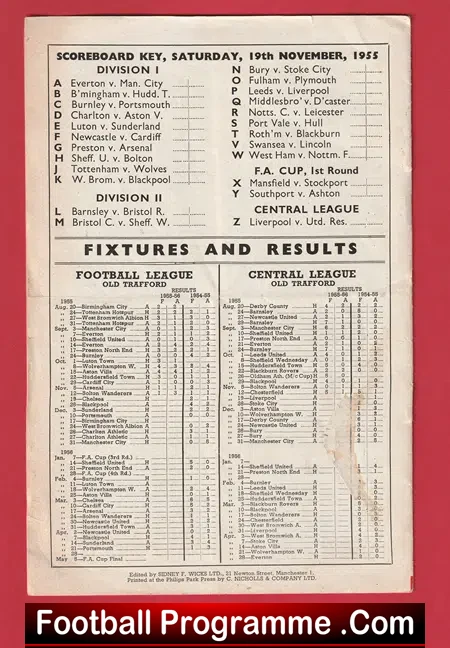 Manchester United v Chelsea 1955 - Man Utd 1950s Programmes
