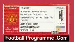Manchester United v Liverpool 2001 - Ticket Resreves - football memorabilia
