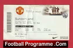 Manchester United v Sunderland 2012 - Match Ticket - football memorabilia