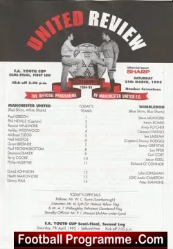 Manchester United v Wimbledon 1995 - FA Youth Cup Semi Final - football programme