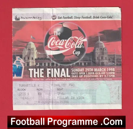 Middlesbrough v Chelsea 1998 – League Cup Final Ticket