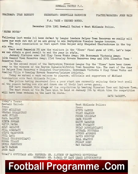 Newhall United v West Midlands Police 1981 – FA Vase