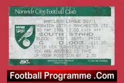 Norwich City v Manchester United 1991 – Football Match Ticket