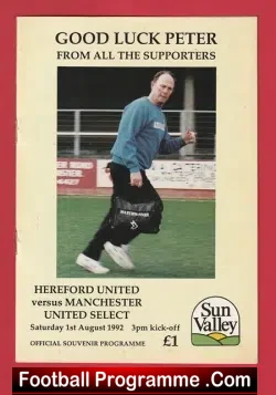Peter Issac Testimonial Benefit Match Hereford United 1992 - football programme