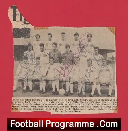Plymouth Argyle Football Club Multi Signed Autographed 1969