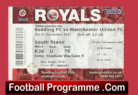 Reading v Manchester United 2012 – Football Ticket