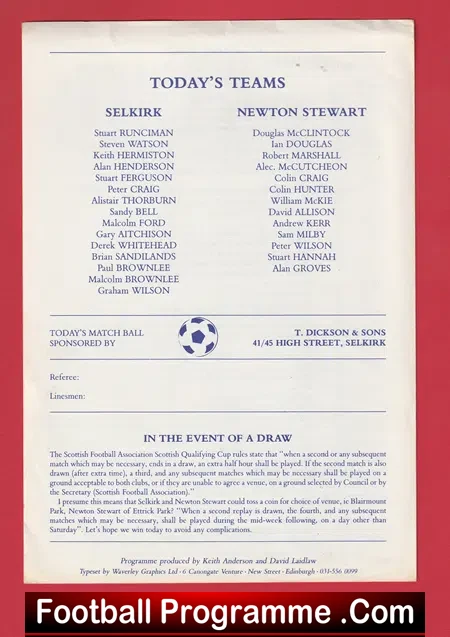 Selkirk v Newton Stewart 1988 - Scottish - Scotland