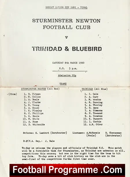 Simister Newton v Trinidad Blubird 1980 – Dorset Semi Final