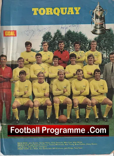 Torquay United Football Club Multi Autographed Team Picture 1968
