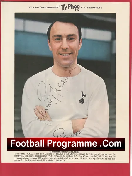 Tottenham Hotspur Jimmy Greaves Signed Autograph Typoo Tea Card