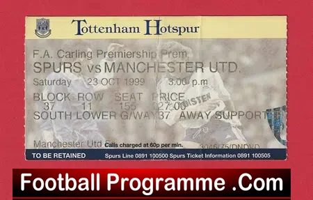 Tottenham Hotspur v Manchester United 1999 – Football Ticket
