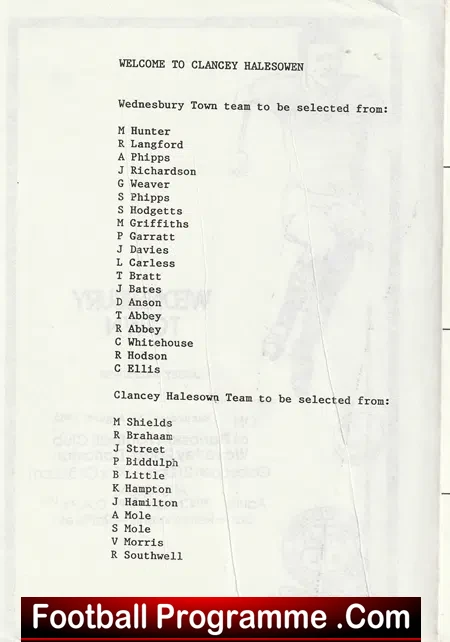 Wednesbury Town v Clancey Halesowen 1985 - at Darlaston FC