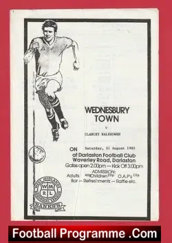 Wednesbury Town v Clancey Halesowen 1985 - at Darlaston FC - football programme