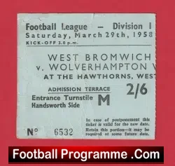 West Bromwich Albion v Wolves 1958 – FA Cup Football Ticket