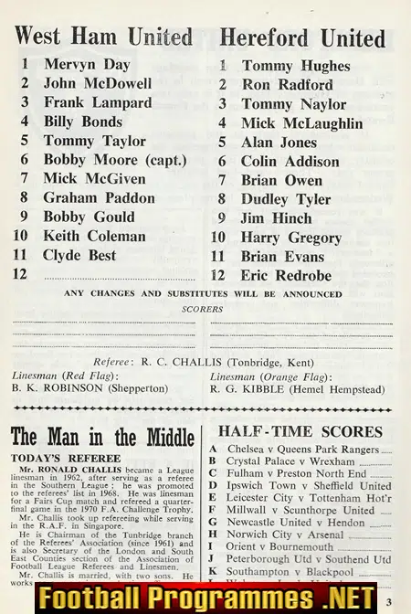 West Ham United v Hereford United 1974 - Bobby Moore Final Game