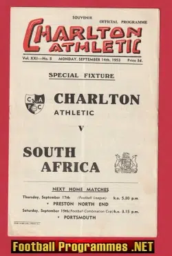 Charlton Athletic v South Africa 1953 – Special Match v Africans