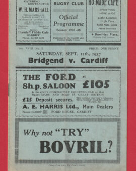 Cardiff Rugby v Bridgend 1937 – 1930s Old Rugby Programmes