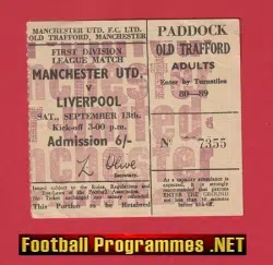 Manchester United v Liverpool 1969 - Football Ticket 1960's